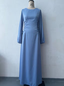 Vestido largo corte evasé de manga larga y cuello redondo