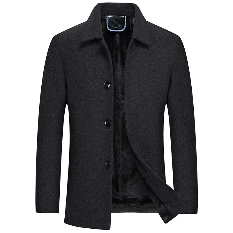 Men's Woolen Overcoat With Fleece And Thick Lapels