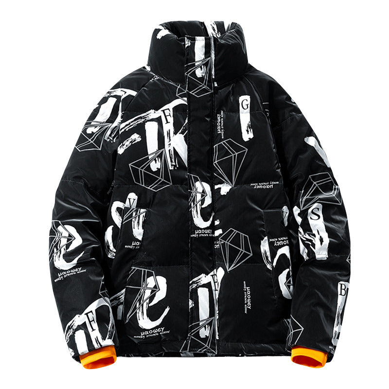 Men's Korean-style Full Printed Thickened Warm 90 White Duck Down Jacket