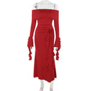 Women's Flower-Ribbon Off-Shoulder Long-Sleeve Dress