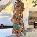 Vestido largo de poliéster elástico con estampado floral naranja