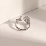 Adjustable Stainless Steel Bohemian Beach Ring with Starfish and Shell Accents