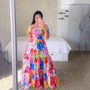 Vestido largo estampado de cintura alta con hombros descubiertos