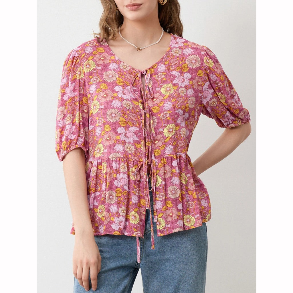 Bluse mit V-Ausschnitt und Blumenmuster