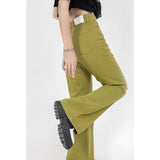 Pantalones De Mezclilla De Moda Coreana De Cintura Alta Verdes