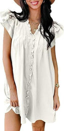 Women's V-Neck Flounce-Sleeve Viscose Dress