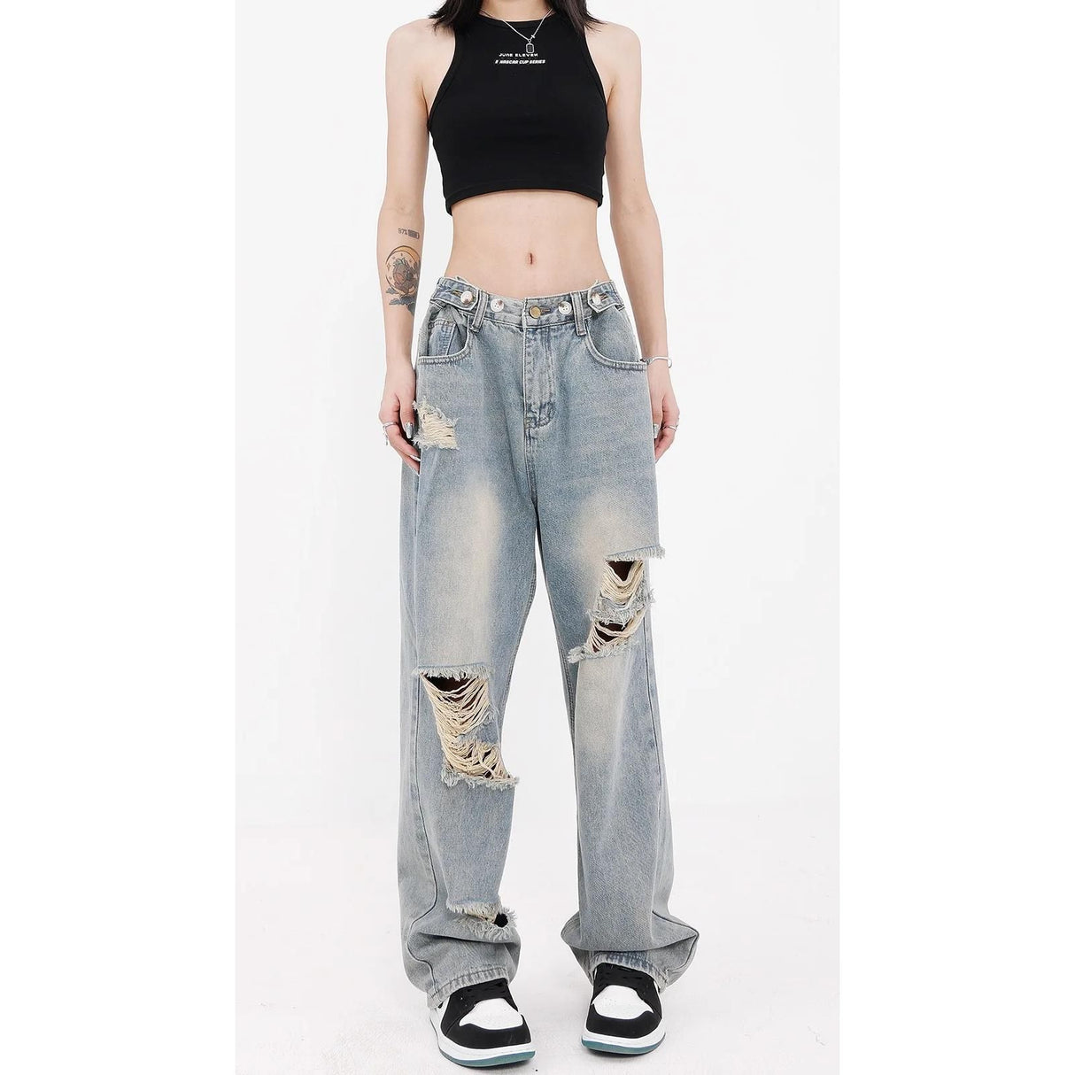 Schicke Streetwear Gradient Washed Jeans mit weitem Beindesign