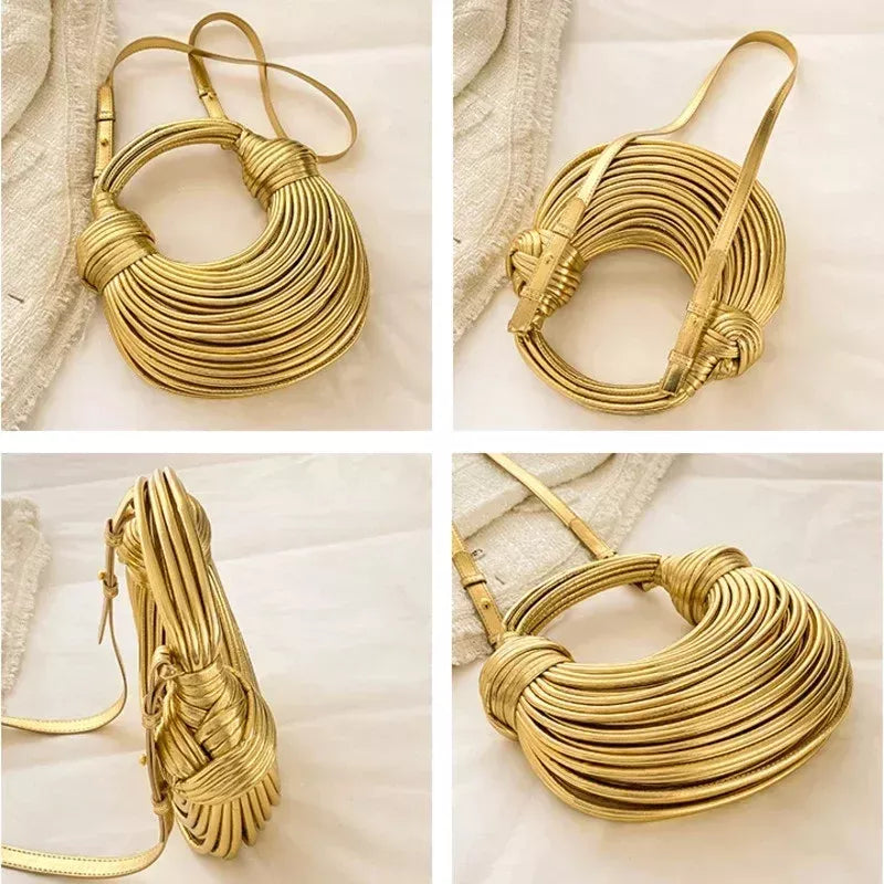 Golden Noodle Knot Evening Clutch