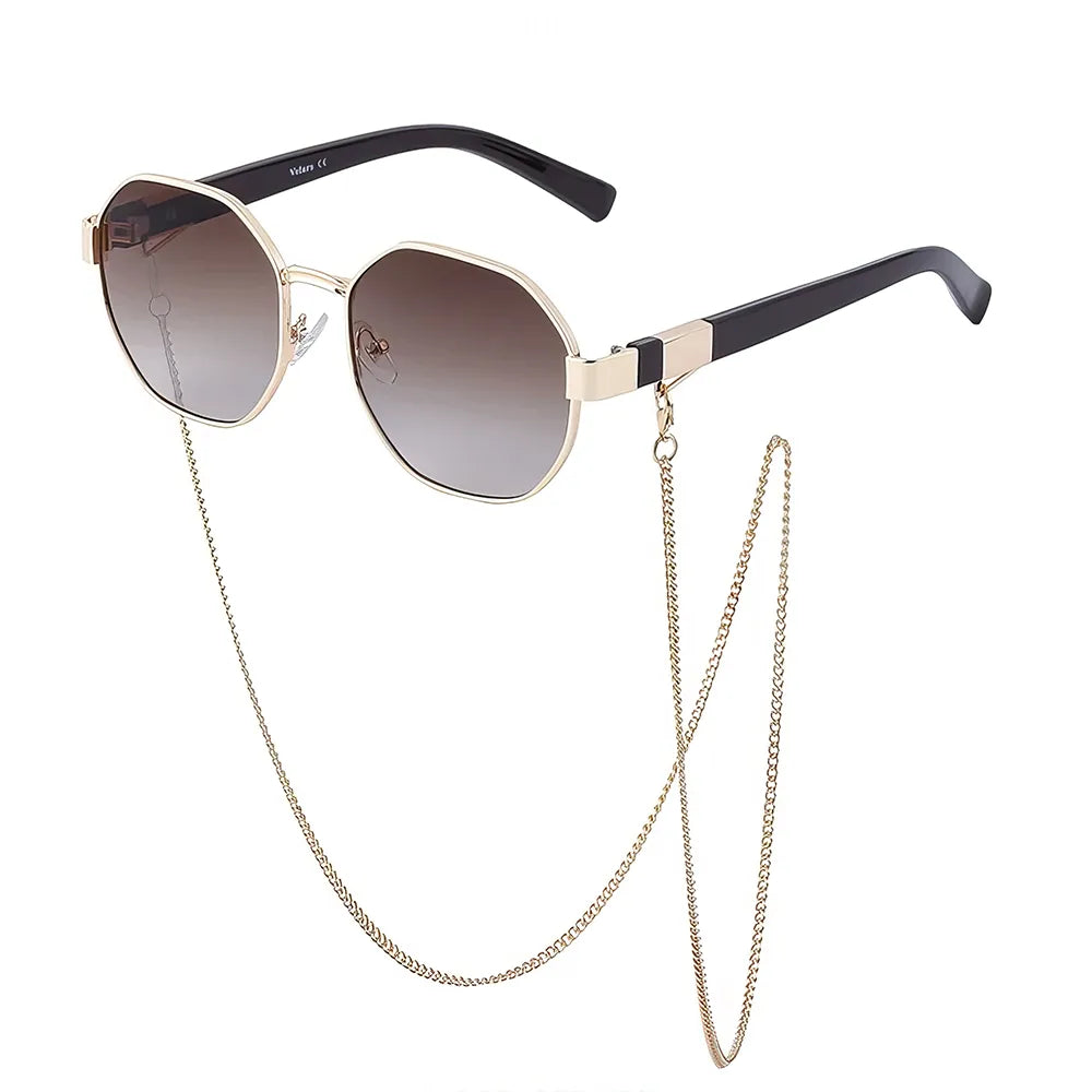 Gafas de sol octogonales vintage con cadena