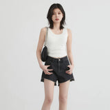 High Waist Asymmetric Hem Denim Shorts