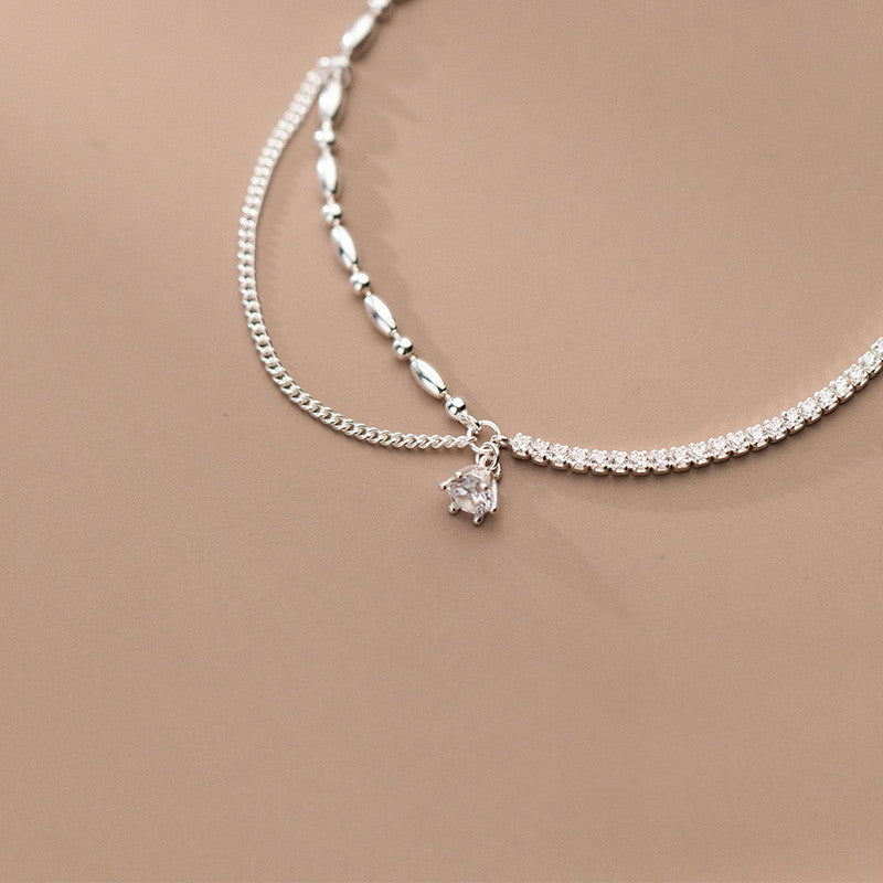 Silver Bracelet Femininity Simple Row Diamond Asymmetry - Dazpy