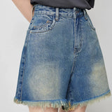 Jeansshorts mit hoher Taille und Quasten für Damen