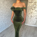 Women's Velvet Flower-Detail Off-Shoulder Dress