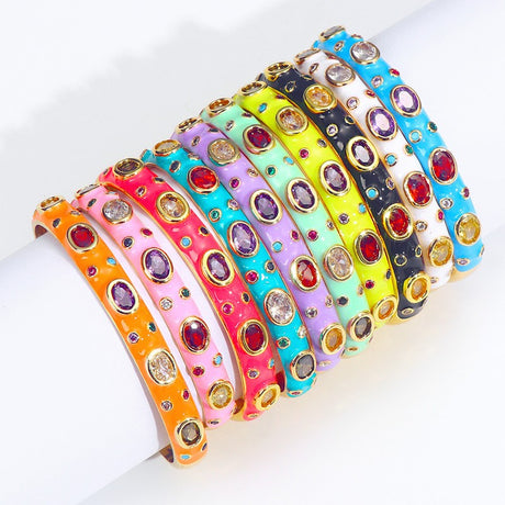 Jewelry Exotic Multicolor Heavy Copper Inlaid Zircon Opening Bracelet - Dazpy