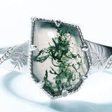 S925 Sterling Silver Irregular Green Moss Agate Ring - Dazpy