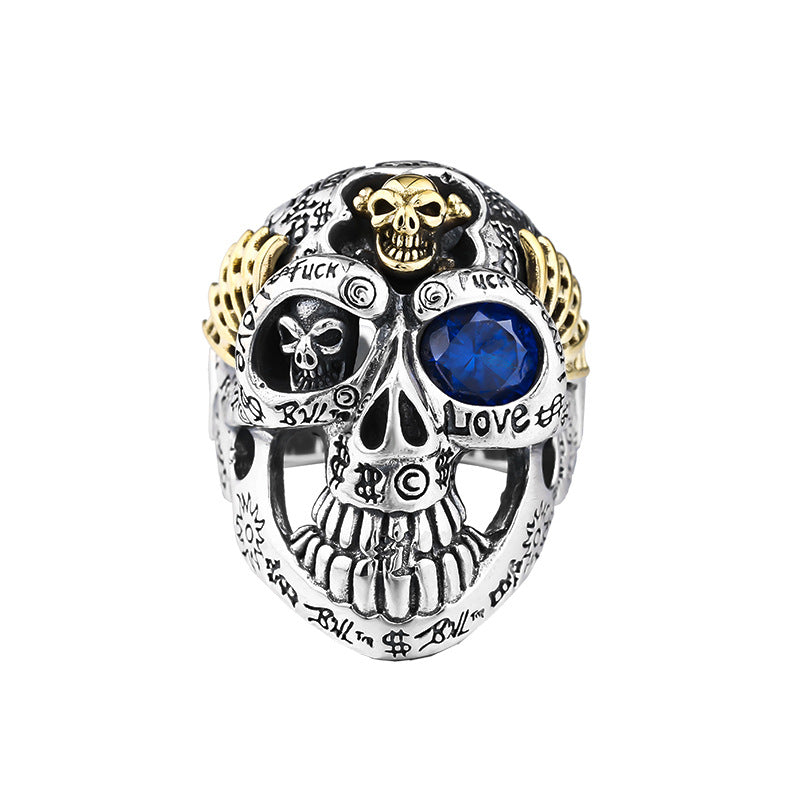 Mens Fashion Simple Dominant Skull Shape Sterling Silver Ring - Dazpy