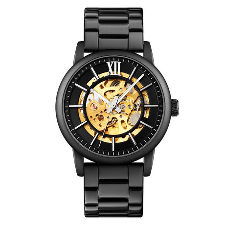 Through The Bottom Scale Men's Automatic Mechanical Watch Spiral Crown Steel Belt Business Mechanical - Dazpy