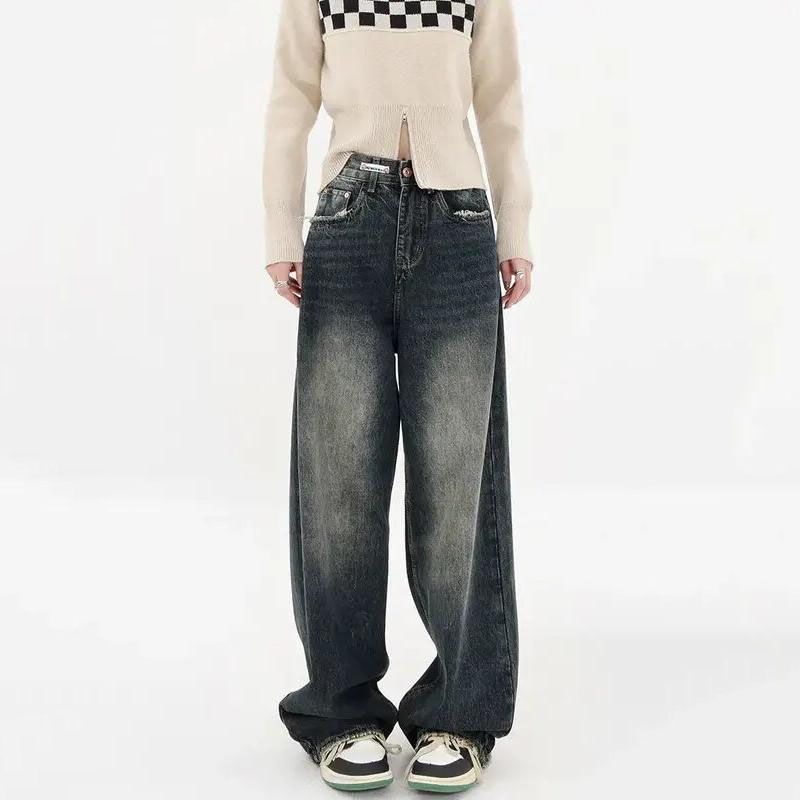 Jeans mit hoher Taille und weitem Bein im Harajuku-Retro-Stil