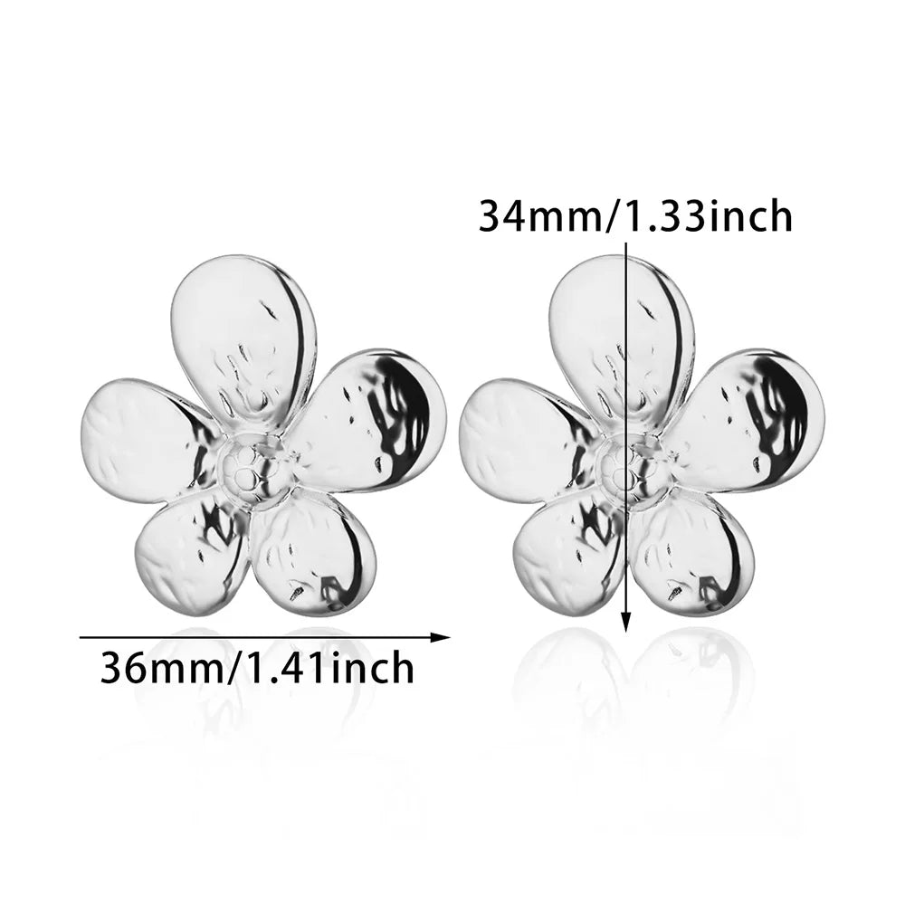 Elegant Floral Stainless Steel Stud Earrings - Trendy Flower Ear Accessories