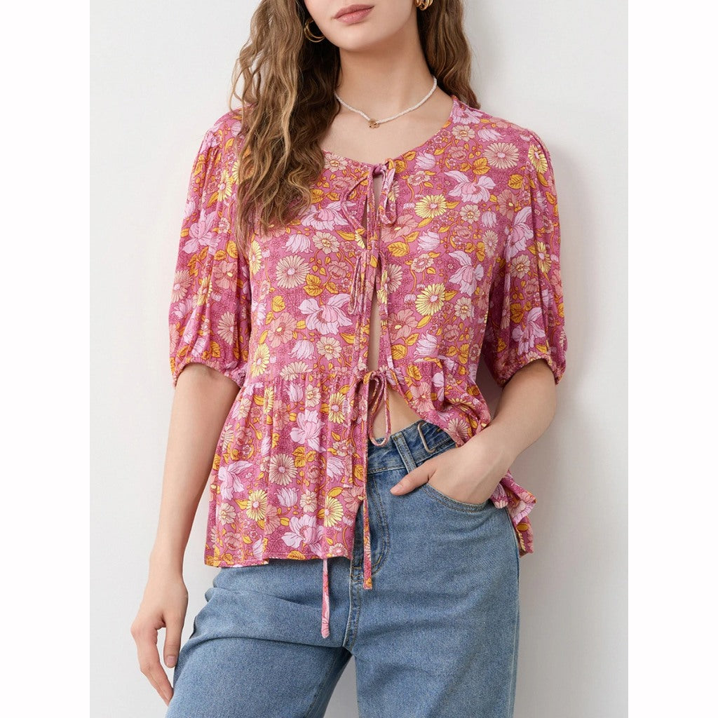 Bluse mit V-Ausschnitt und Blumenmuster