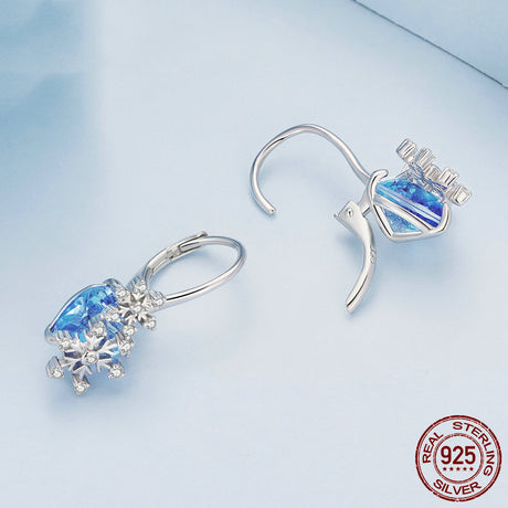 S925 Silver Blue Snowflake Ear Buckle - Dazpy