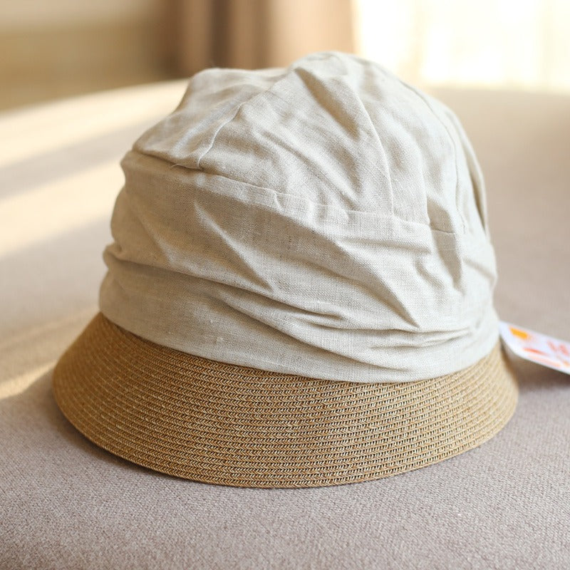 Sombrero para el sol tejido de lino y algodón artístico para mujer