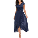 V-Neck Lace and Mesh A-Line Maxi Dress