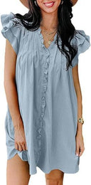 Women's V-Neck Flounce-Sleeve Viscose Dress