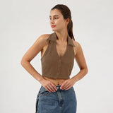 Chic Cotton-Polyester Cropped Halter Top