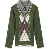 Retro Rhombus Spliced Pullover Sweater