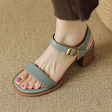 Square Heel Leather Sandals