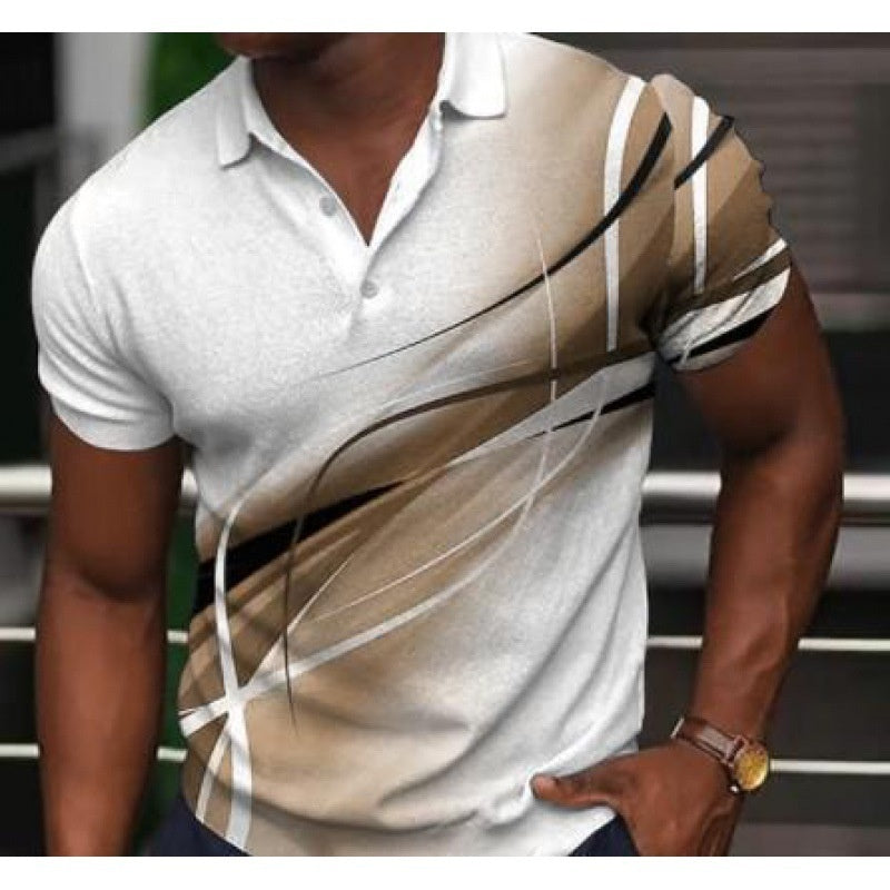 Men's POLO Lapel Striped Plaid Short Sleeve T-Shirt