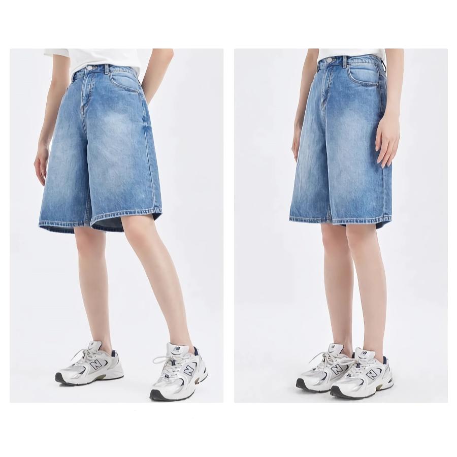 Gerade geschnittene Jeansshorts mit hoher Taille für Damen