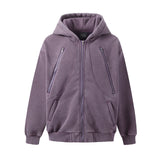 New Hoodie Fleece-lined Washed Zipper Sweater