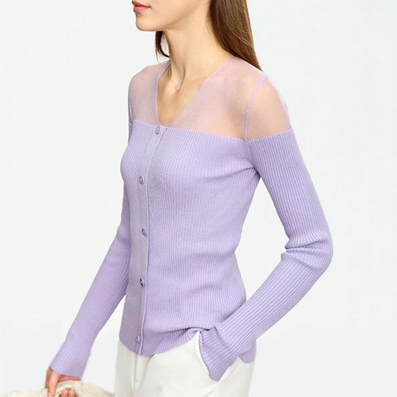 Slim-Fit Patchwork-Pullover mit V-Ausschnitt für Damen