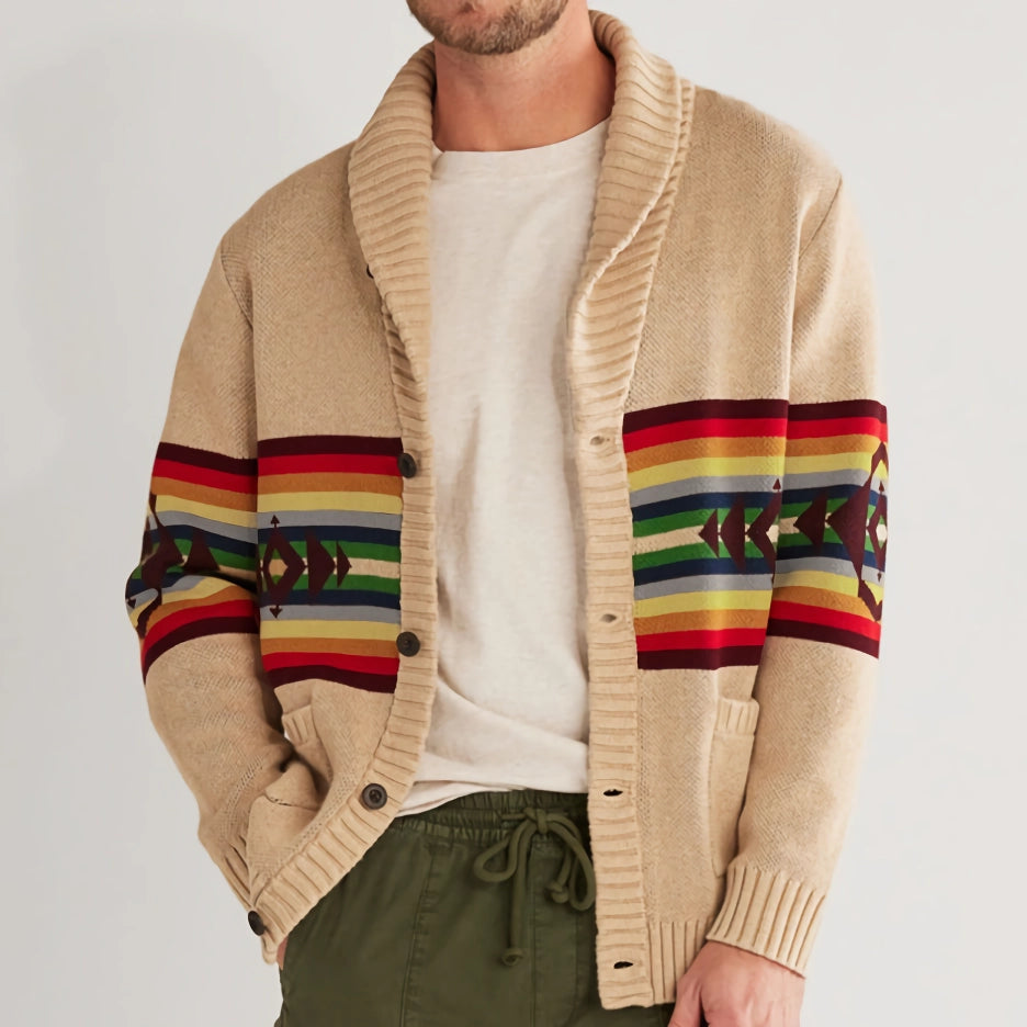 Luxuriöser Jacquard-Strick-Cardigan-Pullovermantel für Herren