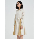 Elegant Beige A-line Long Sleeve Dress with Belt