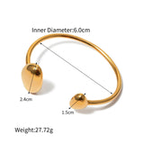 Brazalete moderno de acero inoxidable con apertura irregular y baño de oro de 18 quilates