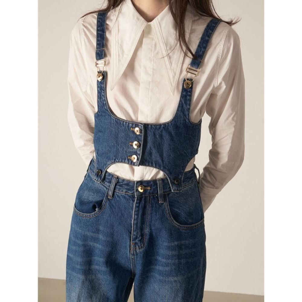 Schickes zweiteiliges Denim-Set: Ärmelloses Top und Hose mit weitem Bein