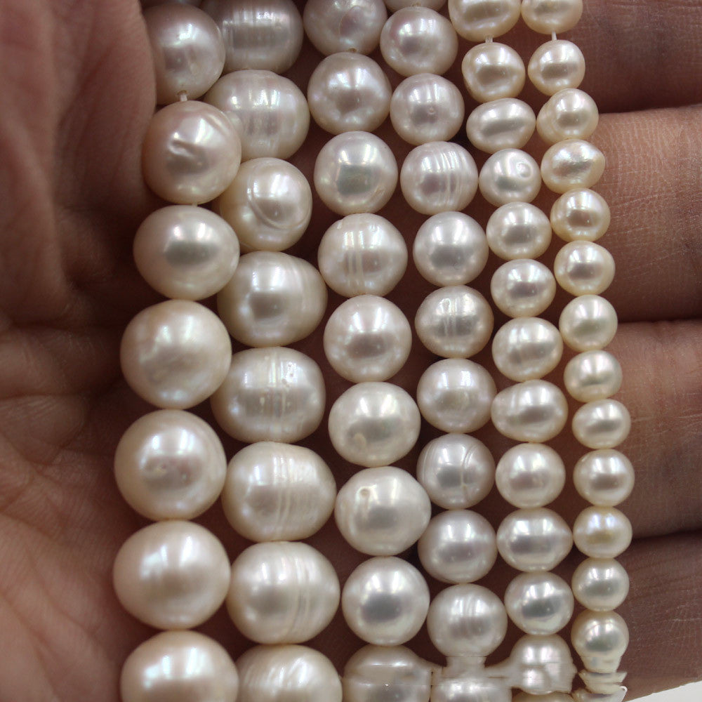 White Freshwater Pearl Round Beads Loose Beads Accessories - Dazpy