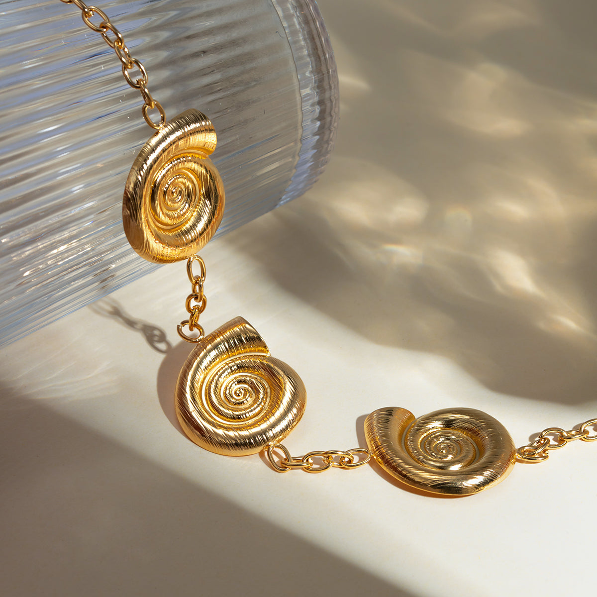 Gold Plated Geometric Spiral Pendant Necklace