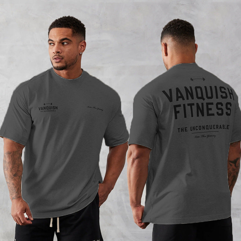 Herren Fitness Sport T-Shirt aus reiner Baumwolle mit Rundhalsausschnitt und kurzen Ärmeln