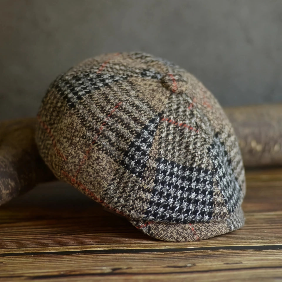 Gorra clásica de vendedor de periódicos de mezcla de lana para hombres y mujeres: gorra plana a cuadros retro