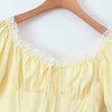 Vintage Summer Square Collar Puff Sleeve Dress