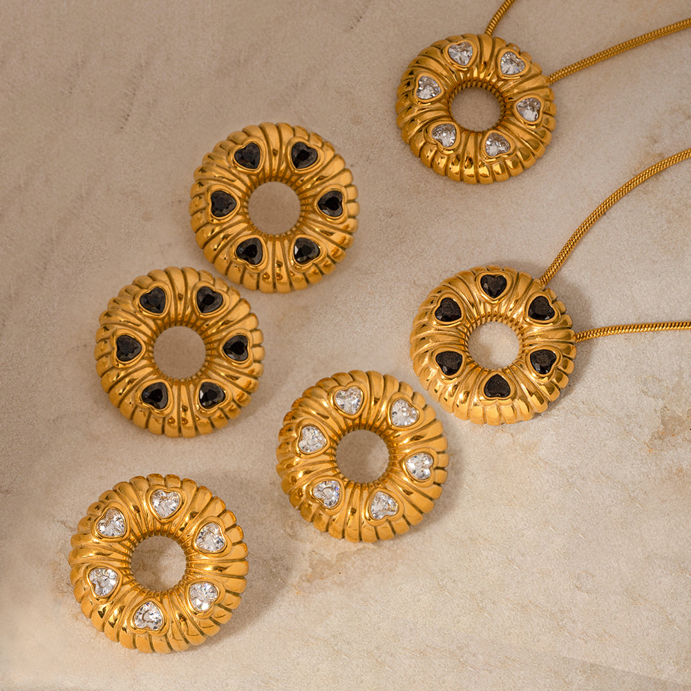 Pendientes/Collar minimalistas en forma de O chapados en oro de 18 quilates