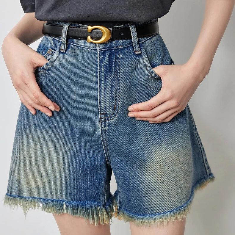 Jeansshorts mit hoher Taille und Quasten für Damen