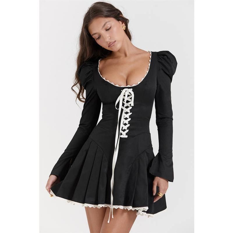 Elegant Puff Sleeve Lace Bandage Mini Dress