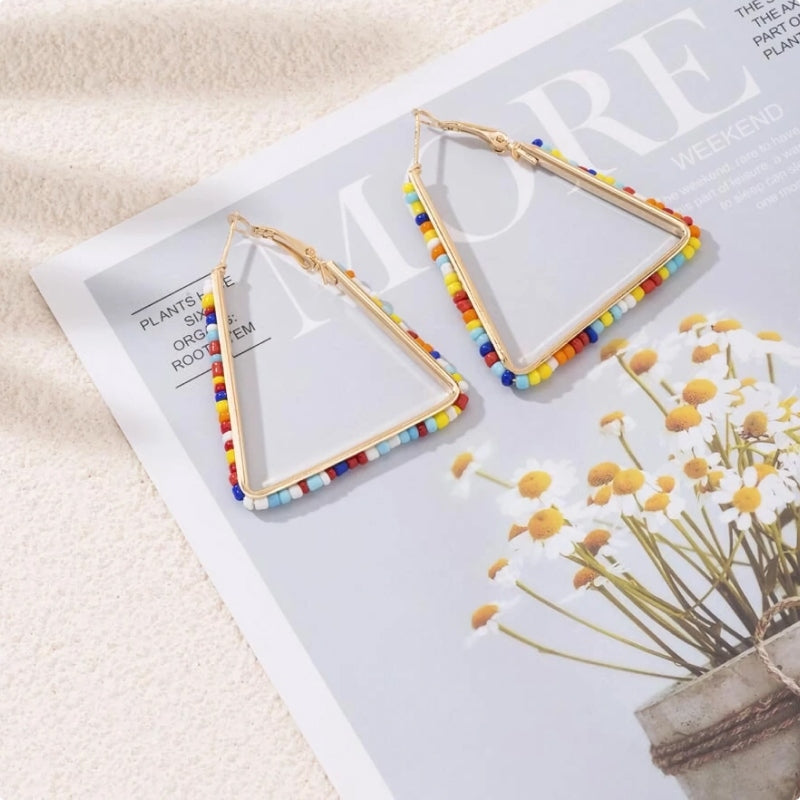 Colorful Beaded Triangle Hoop Earrings