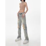 High Waist Ripped Straight Jeans for Women