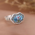 Retro Retro Hollow-out Ruyi Cloisonne Lotus Open Ring - Dazpy